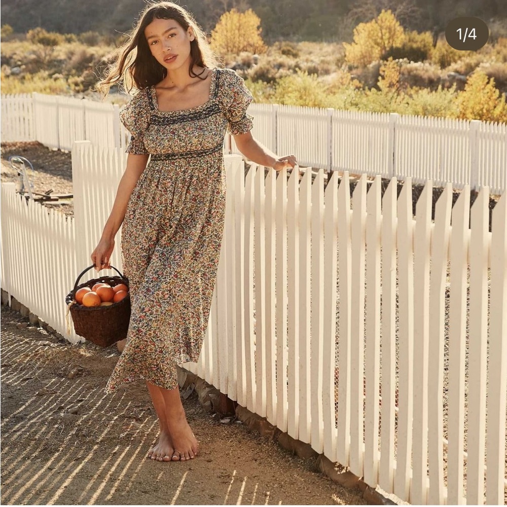 Doen Floral Midi Dress - Blue and Yellow